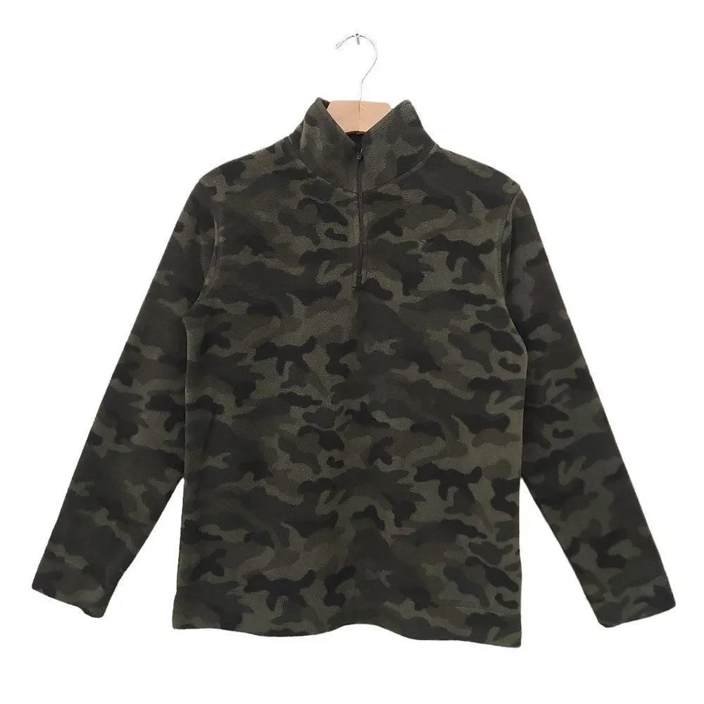 Old Navy Boys Fleece Camo Sweater 14 Green 1/4 Zip Warm Travel Outdoor